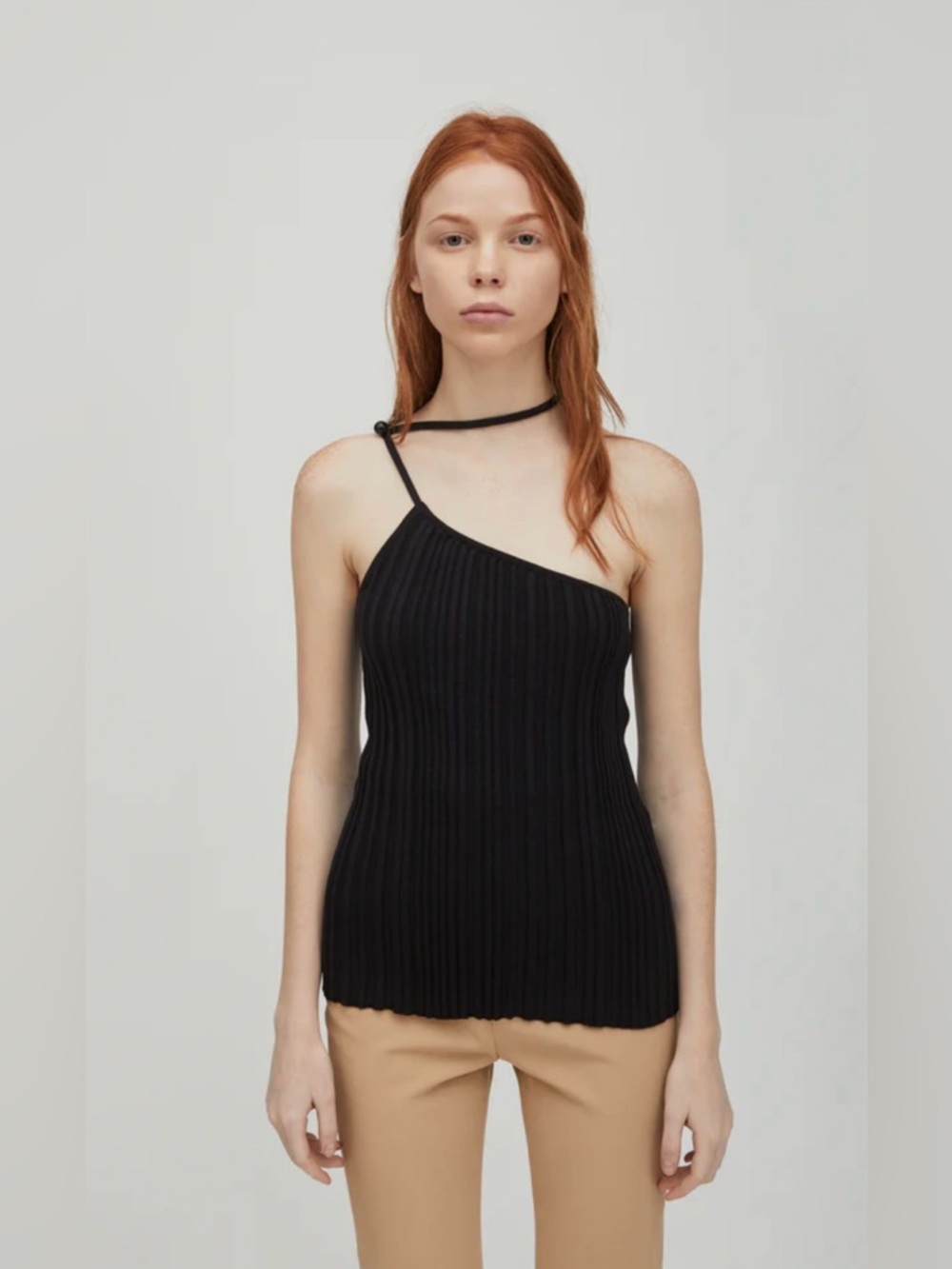 Jacquemus Black One-Shoulder Ribbed Tank Top